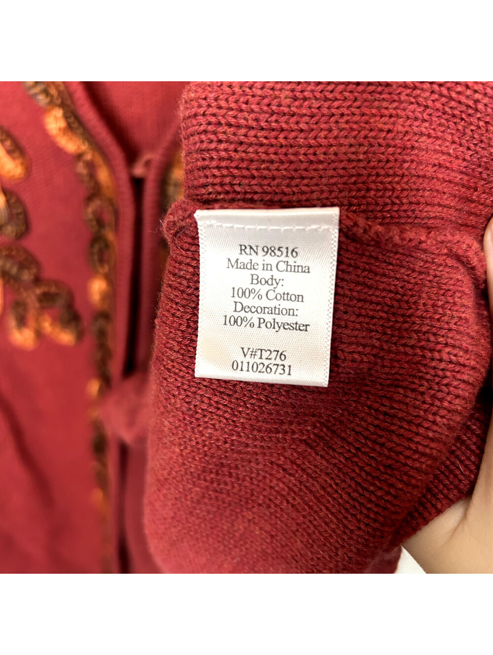 Coldwater Creek Beaded Cardigan Womens XL Burgundy Floral Embellished Boho Knit - Picture 6 of 8